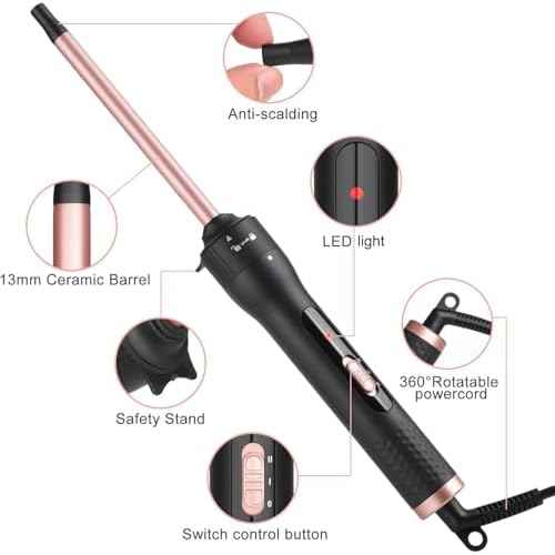 Curling Wand Professional Ceramic Hair Curling Iron 13mm for Short to Long Hair Styler Curler with Glove, Rapid Heating, Dual Voltage