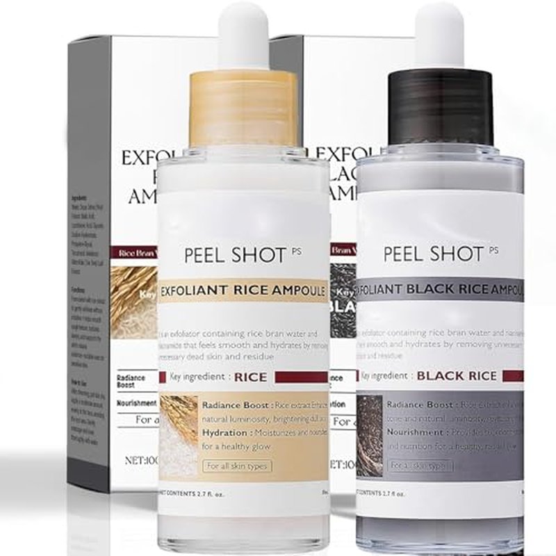 Rice Peel Shot Glow Rice Ampoule Duo | Pore Minimizing Gentle Peel & Deep Hydration |Black Rice Exfoliant for All Skin | 6.76 Fl Oz 2Pcs