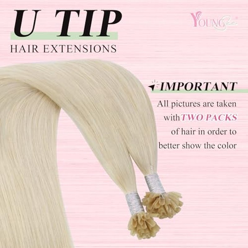 YoungSee U Tip Hair Extensions Human Hair Platinum Blonde 24 Inch Keratin Hair Extensions Platinum Blonde U Tips Extensions Blonde Utip Human Hair Extensions Blonde 50s/50g Hot Fusion Hair Extensions