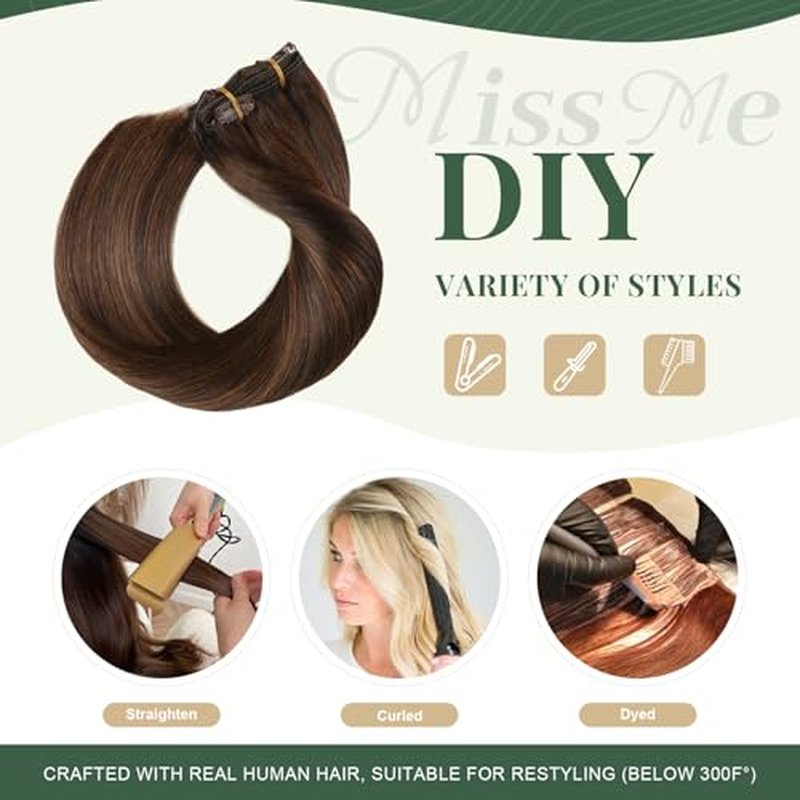 Missme Clip In Hair Extensions Real Human Hair,18in 120g 7pcs Balayage Dark Brown Mixed Chestnut Brown Invisible Straight Seamless Clip Ins Hair Extensions For Women