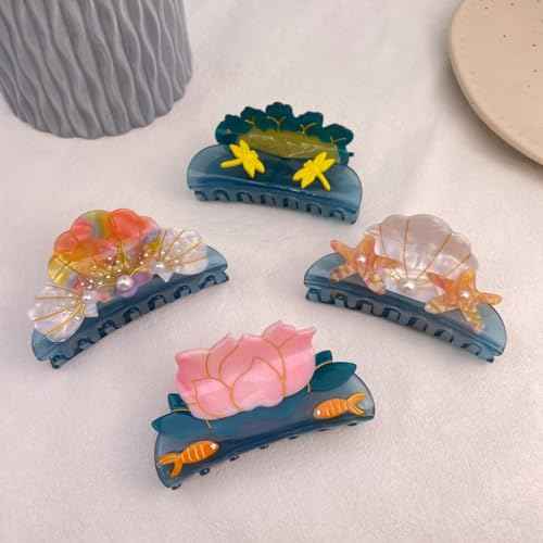Starfish and Shell Hair Clip,Acetate Hair Claw,Small Hair Clips for Women