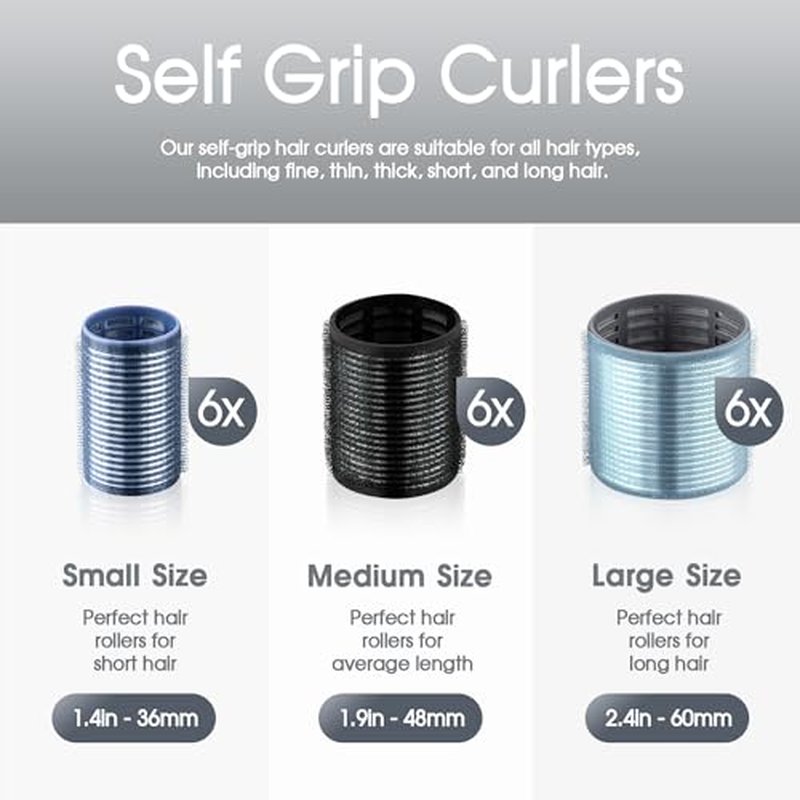 Self-Grip Ceramic Ionic Thermal Hair Rollers Set - 18 Velcro Rollers for Long and Short Hair, Blowout Look, Salon Quality