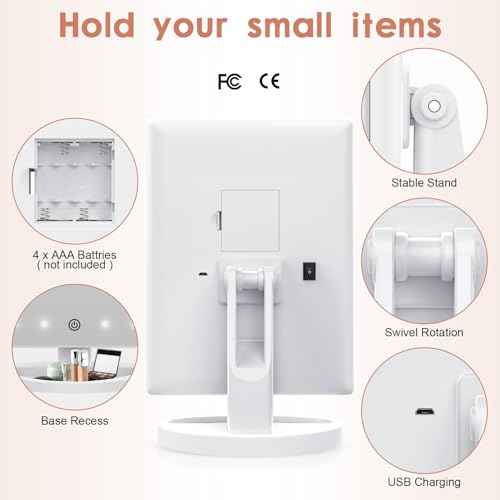 WEILY Makeup Vanity Mirror with 21 LED Lights and Touch Screen, Tri-Fold 1x 2X 3X Magnification,180¡Æ Adjustable Rotation and USB Powered,Countertop Cosmetic Mirror (White)