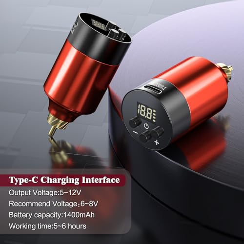 Wireless Tattoo Kit for Beginners - Rotary Tattoo Pen Machine with 1500mAh Battery (4-6H Use), 10 Cartridge Needles, Needle Disposal Container & Complete Pre/Post Care Supplies (Red)