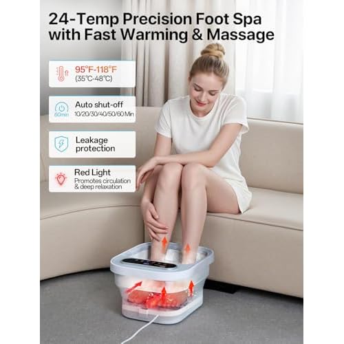 ALLJOY Foot Spa Bath Massager with Heat, Collapsible Foot Massager Spa Soaking Tub with Bubbles, Pumice Stone, Timer, 6 Shiatsu Massage Rollers Pedicure FootSpa for Relaxation, Gifts for Dad, Mom