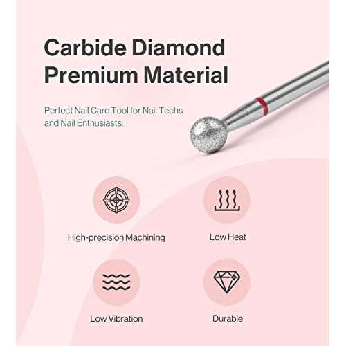 MelodySusie Ball Shape Cuticle Clean Nail Drill Bit 3/32'', Professional Safety Carbide Diamond Nail Bit Nail Cleaner for Cuticle Dead Skin Nail Prepare, Two Way Rotate, Manicure Nail Salon Supplies