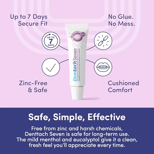 Denttach Seven Denture Adhesive, Thermoplastic Denture Adhesive, Cushion, Reliner for Upper and Lower Dentures, Comfortable, Secure Denture Grip for Up to 7 Days, Non Glue, Zinc Free