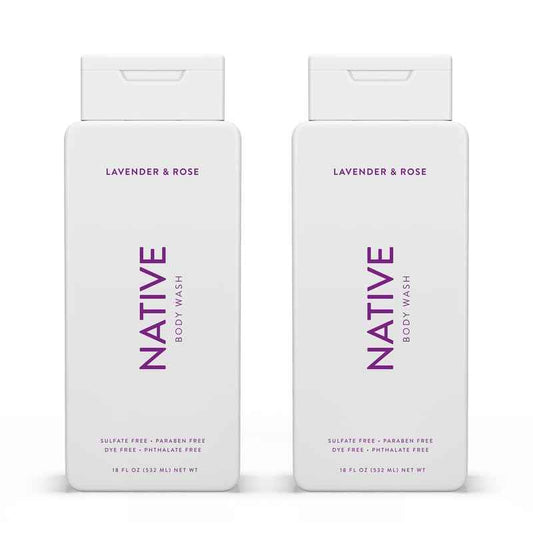 Native Body Wash Contains Naturally Derived Ingredients | For Women & Men, Sulfate, Paraben, & Dye Free Leaving Skin Soft and Hydrated | Lavender & Rose 18 oz - 2 Pk