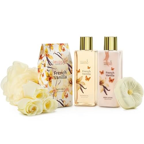 Freida & Joe Elegant 9-Piece Bath Set in High Heel Shoe ? Luxurious Spa Gift Basket for Women, Includes Shower Gel, Body Lotion, Bath Salts, Soap Flowers, Bath Fizzer & Sponge (French Vanilla)