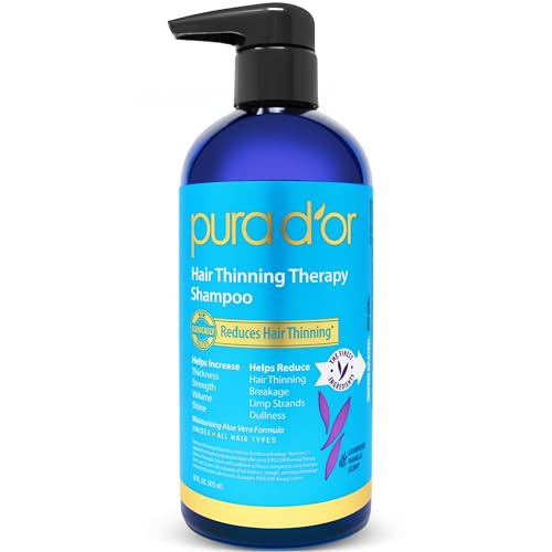 PURA D'OR 16 Oz Hair Thinning Therapy Biotin Shampoo - LAVENDER VANILLA Scent - CLINICALLY TESTED Effective Results, Herbal Blend Hair Thickening Products Women & Men, Color Safe Routine Shampoo