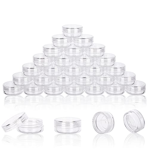 3 Gram Sample Containers With Lids, 50 Count Clear Jars, Empty Lip Balm, Mini Cosmetic With Labels, Makeup Travel, Mini Disposable Spatulas