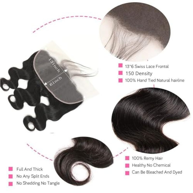 MSGEM 13x6 Lace Frontal Body Wave HD Transparent Frontal Ear to Ear 13x6 Lace Frontal Closure With Baby Hair Free Part 100% Virgin Human Hair Closure Natural Hairline 150% Density 22inch