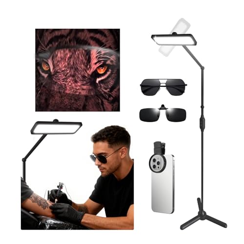 Tattoo Lights With Stand,Polarized Light for Tattoo-Includ Tattoo Vision Glass& 52mm Cpl, Adjustable Tattoo Standing Lamp for Tattoo Artist, Tattoo Studio(Shading pro)