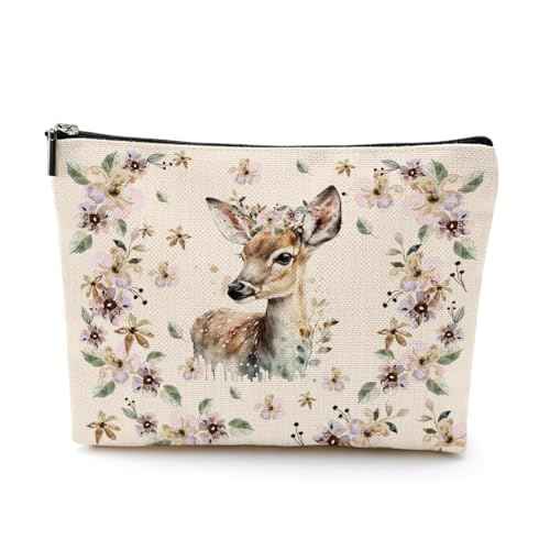 Retro Western Deer Makeup Bag Cosmetic Bag Wildflower Deer Gifts for Women Deer Lovers Western Accessories for Women Girls Mom Best Friend Sister Cow Lovers Christmas Birthday Friendship Gifts