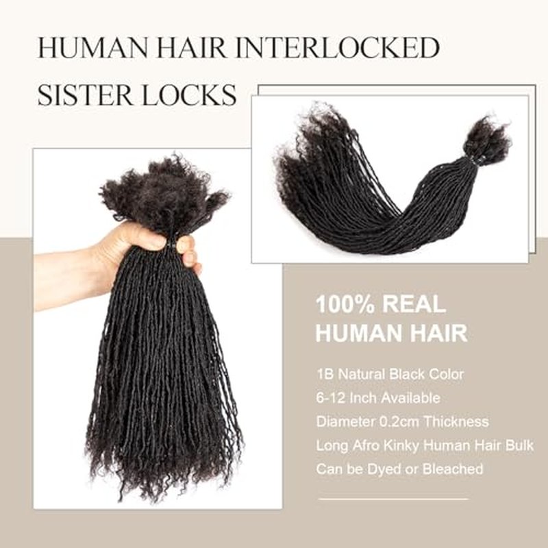 DAIXI Handmade Interlocking Sisterlocks Curly Tips 100% Real Human Hair Permanent Micro Locs Extensions Natural Looking Soft Dreadlocks Can Be Bleached and Dyed.(1B - 0.2cm, 10 Inch 60 Strands)