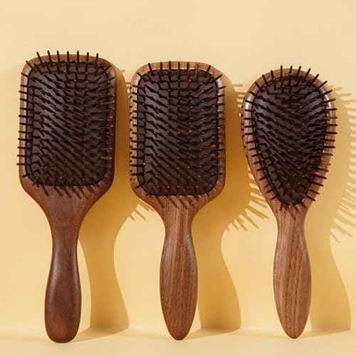 Lindale Walnut Wooden Hair Brush for Hair Growth with Natural Walnut Bristles Detangler Paddle Hairbrush for Massaging Scalp for Women Men, Reduces Static for Curly Hair with Ergonomic Handle Long