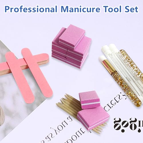 Disposable Manicure kit Individually Package, Mini Nail Buffer, Nail File, Wood Stick, Press on Nail Tool Kit for Salon Home (Pink, Count, 20, 80/100 Grit)