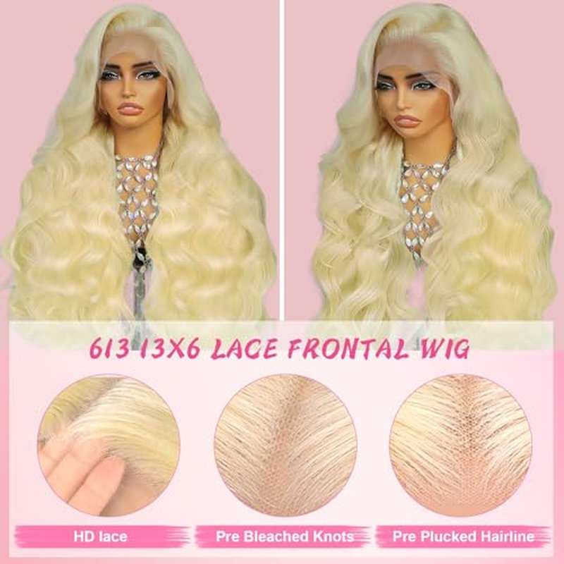 613 Lace Front Wig Human Hair 200 Density Blonde Wig Human Hair Body Wave 13x6 HD Transparent Lace Front Wigs Human Hair Pre Plucked 26 Inch Blonde HD Lace Frontal Wig Glueless Wig For Women