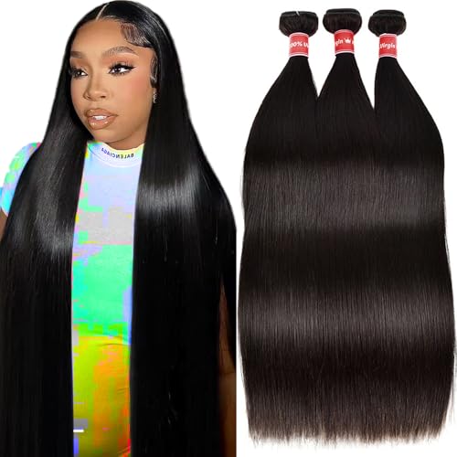 Straight Human Hair Bundles 12A 100% Unprocessed Brazilian Virgin Hair Weave 3 Bundles Deals 18 20 22 Inch Natural Black Bundles