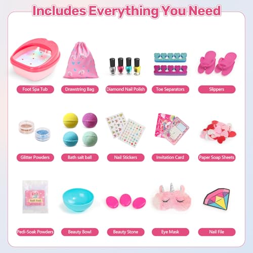 Kids Foot Spa with Nail Kit for Girls 4-12, All-in-1 Kids Pedicure Foot Spa Day Salon Toy Kit with Colorful Lights & Nail Art, Party Birthday for Girl?s