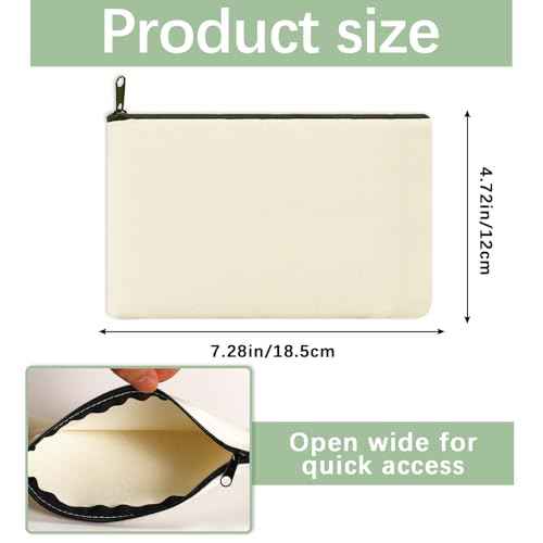 OKBA Beige 30 Pcs Sublimation Makeup Bags Blanks,DIY Craft Canvas Zipper Pouch Cosmetic Bag,Multi-Purpose Canvas Bag Bulk