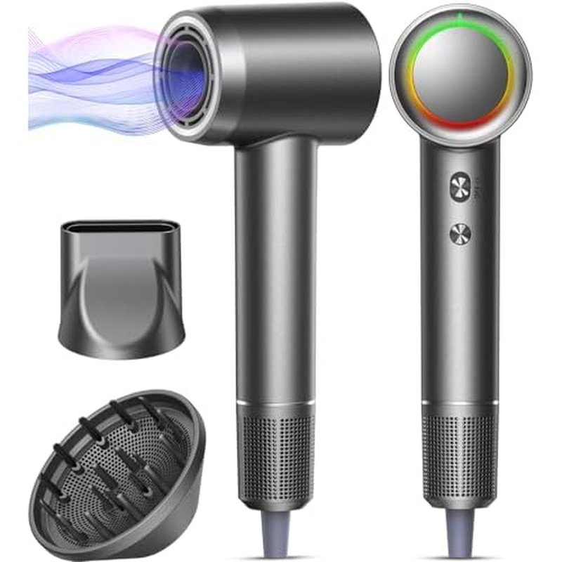 Hair Dryer - 1 Min Fast Drying, High-Speed Blow Dryer with 500 Million Negative Ions, No Heat Damage, Low Noise, Lightweight, Professional Hairdryer with Diffuser & Nozzle, Gunmetal