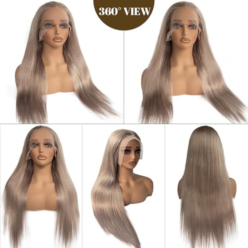 20 Inch Ash Blonde Wigs Human Hair Glueless 13X6 Deep Part HD Lace Front Wigs for Black Women 180% Density Grey Blonde Straight Colored Remy Brazilian Virgin Human Hair Wigs Pre Plucked Hairline