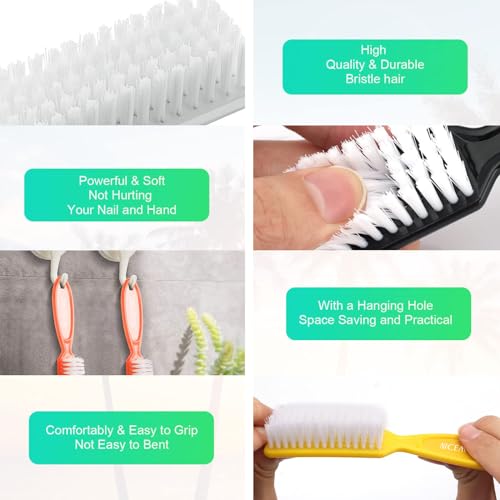 10 Pcs Handle Grip Nail Brush, NICEMOVIC Hand Fingernail Cleaner Brush Manicure Tools Scrub Cleaning Brushes Kit, Use for Toe and Nail Cleaning (Bright Colors)