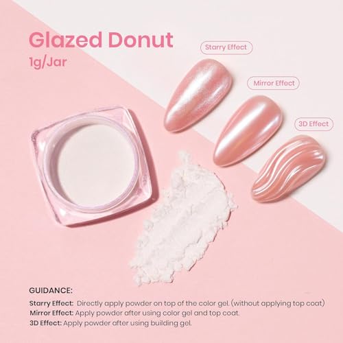 Beetles White Chrome Nail Powder for Gel Nails Pearl Cromer Nail Powder Mirror Effect Nails Gel Polish Glitter Manicure Holographic Pigment Nails Art Design Gifts for Women