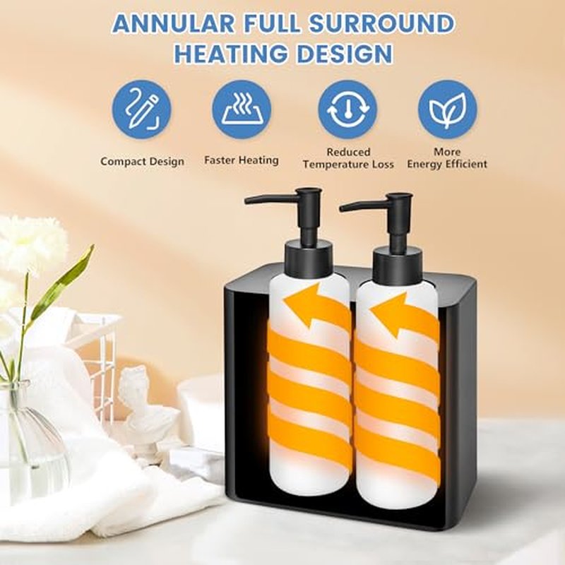 Massage Oil Warmer Double Bottle Professional Electric Lotion Digital Heater for SPA, Portable Oil Warmer Heated Cream for Beauty Salon Home, with ¡É/¢µ Switchable Display, Four Dispenser Bottle