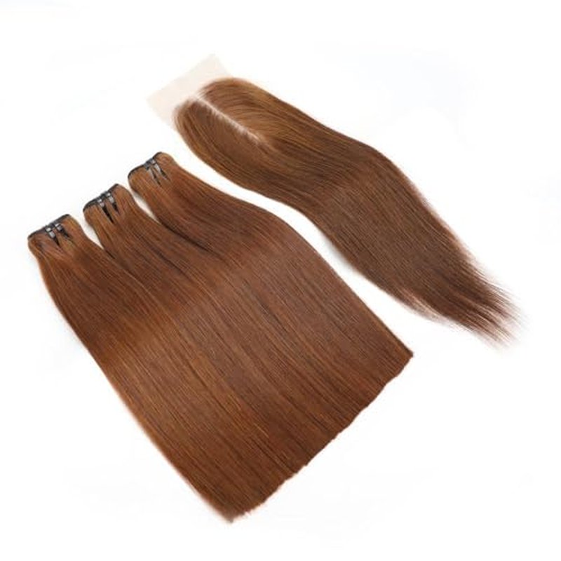 Bone Straight Virgin Human Hair 3 Bundles with 2 * 6 Closure Raw Hair 15A Bundles 100% Unprocessed Premium Raw Hair for Women Natural Color (10"10"10" + 8", 33#)