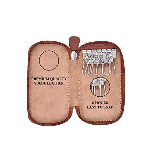 Full Grain Genuine Leather Keychain Holder Pouch with 6 Key Holders Hook