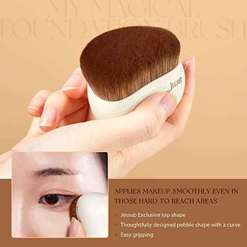 Jessup Makeup Brush, Foundation Brush Flat Top Kabuki Brush for Face Blush Liquid Powder Foundation Brush for Blending Buffing Stippling with Gift Box, Light Gray SF002