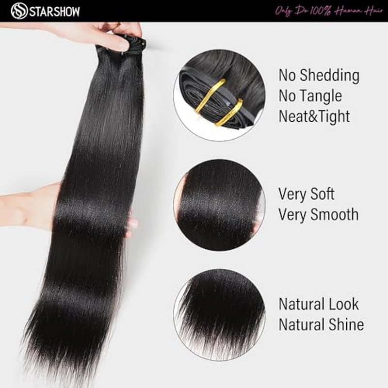 Yaki Straight Seamless Clip in Hair Extensions Remy Human Hair Extensions 1Pack 120g 7pcs Yaki Straight Clip Ins Hair Extensions Clip In Human Hair 22Inch Natural Black
