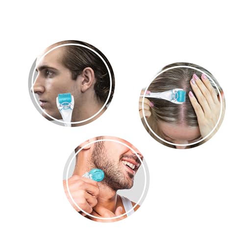 Derma Roller, Microneedling Roller with 200 Real Individual Titanium Needles, Professional Microneedle Roller for Men and Women Home Use - Sky Blue