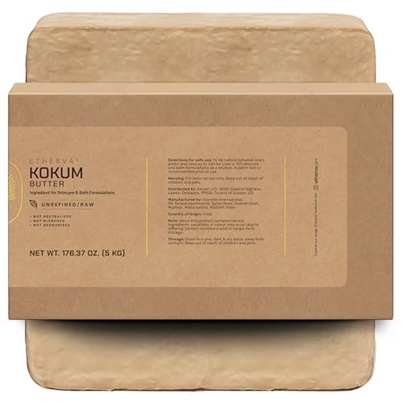 Raw Kokum Butter | Truly Raw Unrefined | Non-Deodorized & Unbleached | Strong Natural Scent | Hard Block | Wild Grown Organic | Bulk DIY Soap Making | Thickener for Skin, Body & Hair | 11 lb
