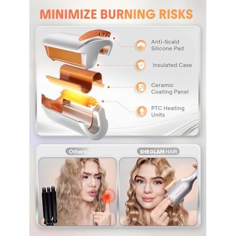 SHEGLAM Hair Beach Babe Hair Waver 2 Barrel Crimper 1 Inch with Smart Timer & Adjustable Temps Dual Voltage, Anti-Scald, Easy to Use