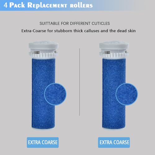 4 Pack Blue Replacement Roller Compatible with Scholl Express Pedi Foot Smoother-Extra Coarse