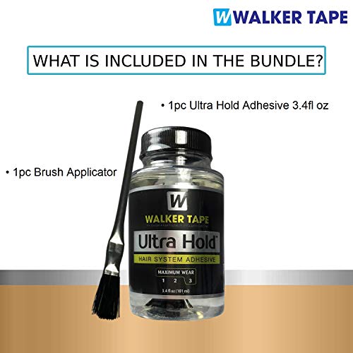 Ultra Hold Hair System Adhesive 3.4oz w/Wig Glue Brush Applicator Saver Bundle Pack | Toupees Front Bonding Wigs Weave Active Lace Glue | Super Bold Hold Lace Adhesive
