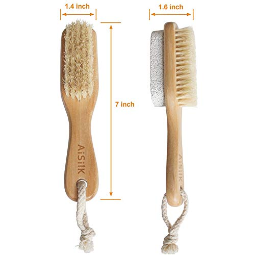 Foot Natural Bristle Brush & Pumice Stone Combo W/Rope wooden handle - Exfoliator Pedicures Calluses Remover - Smoother Body skin, feet, elbow Scrubber for Massage SPA Sauna and more