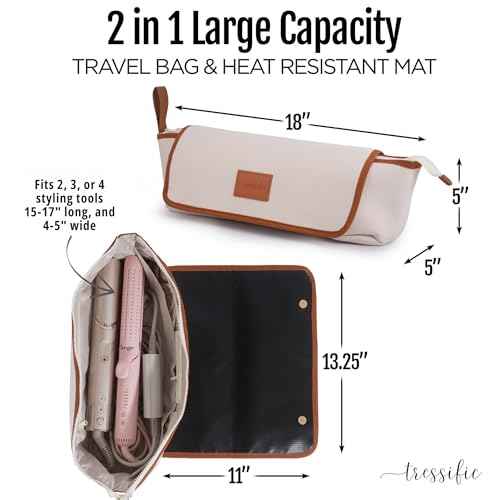 Hair Tools Travel Bag with Heat Resistant Mat, Large Hot Tool Organizer Bag, Curling Iron/Flat Iron Travel Case, Carrying Case for Hair Styling Tools, Travel Must Haves, Travel Essentials for Women