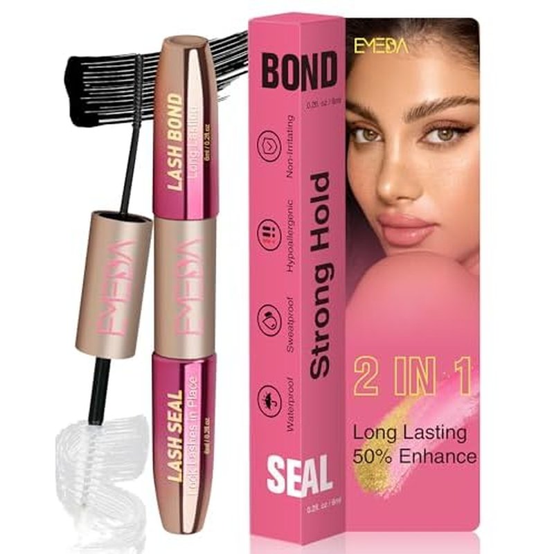 Lash Cluster Glue, Lash Bond and Seal for DIY Eyelash Extensions 2-in-1 Bond and Seal Strong Cluster Glue for Individual Eyelashes Latex Free by EMEDA (Black+Clear)