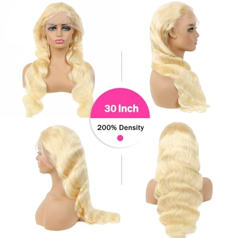 613 Lace Front Wig Human Hair 24 Inch Body Wave Blonde Lace Front Wigs Human Hair Pre Plucked 200% Density 613 Blonde Wigs with Baby Hairs Glueless Lace Frontal Wig