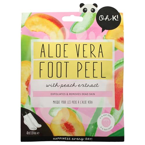 Oh K! Foot Peel Mask - Aloe Vera - Foot Peeling Mask for Dry Feet and Cracked Heels - Feet Exfoliant with Aloe Vera and Peach Extracts - 1 Pair