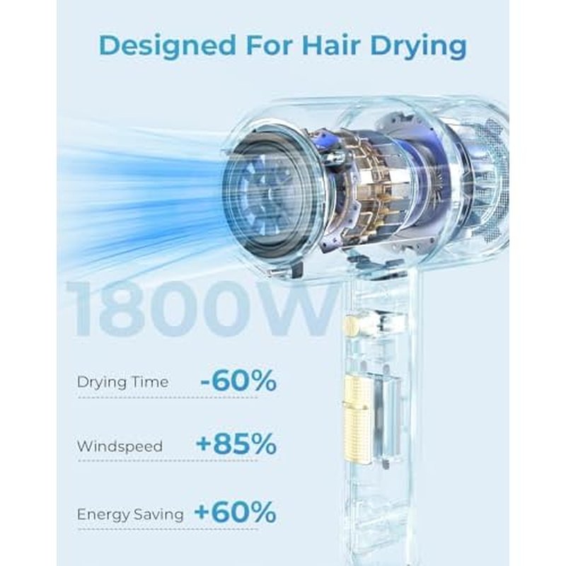 SHRATE Lightweight Ionic Hair Dryer with Diffuser - Powerful 1800W Blow Dryer for Fast Drying - Professional Low Noise Mini Hair Dryer for Travel, Gifts, Hair Styling (Black)