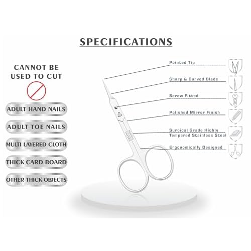 Cuticle Scissors Curved Blade - Extra Fine Pointed Tip Professional Manicure Grooming Scissors for Cuticles, Beard, Nose Hair, Eyelash, Mustache - Eyebrow Scissors