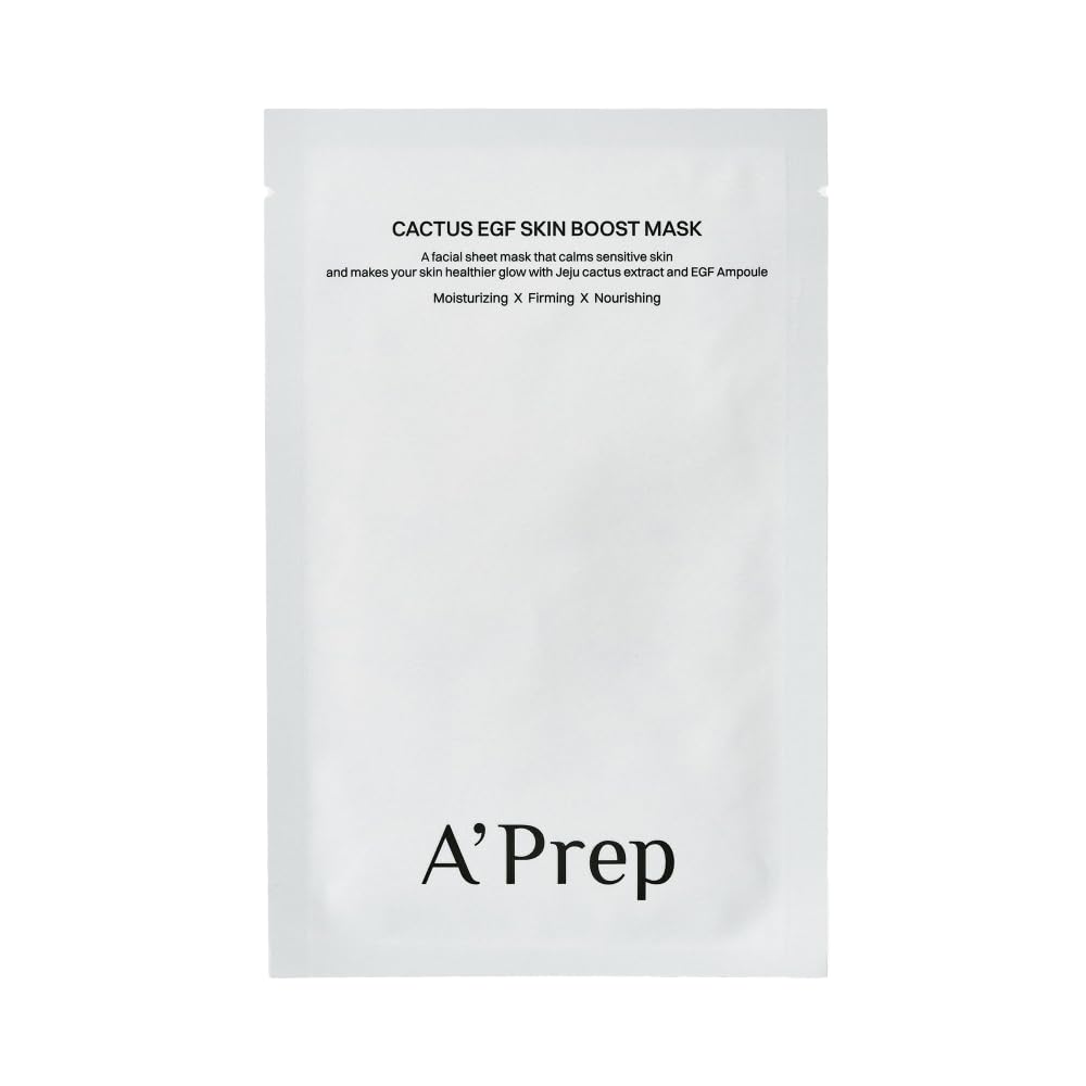 A'Prep Cactus EGF Skin Boost Mask (5 Sheets) – Hydrating & Nourishing Sheet Mask with Jeju Cactus Extract & EGF | Vegan-Certified for Sensitive Skin | Korean Skincare