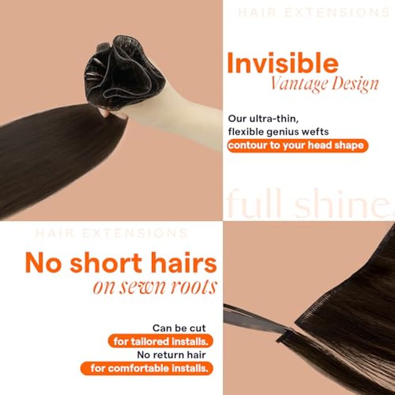 Full Shine Hand Tied Weft Human Hair Extensions Genius Weft Hair Extensions Color 2/8/2 Dark Brown Fading To Ash Brown Sew In Extensions Balayage Hair Extensions 20 Inch 80G