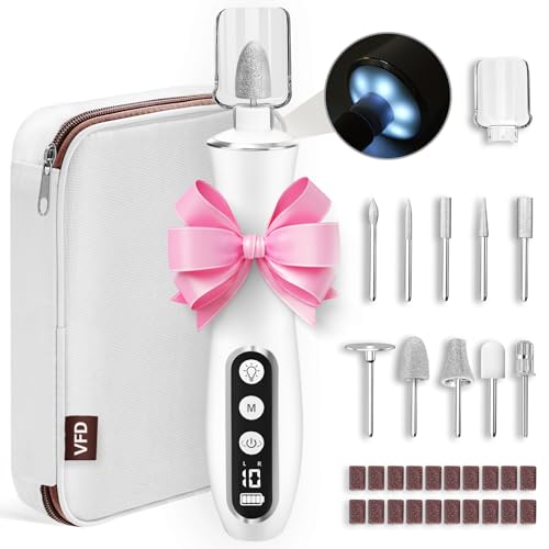 Electric Nail File Drill, Cordless 2000 mAh Rechargeable Nail Filer Electric, Portable Nail Dril 10 Speeds Professional Machine Drill for Nails Acrylic Manicure and Thick Toenails Grinder (White)