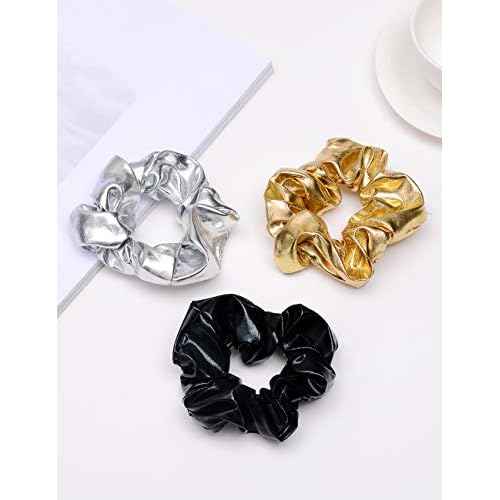 Shiny Scrunchies Metallic Tone Hair Bands Elastic Hair Ties Set Glitter Ponytail Holder Soft Scrunchy for Women(6 Pack Hair Scrunchies)